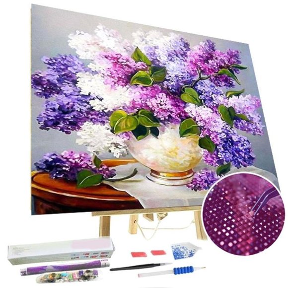 Paint By Diamonds Kit Lavender Flower Vase 5D - Picture 1 of 3